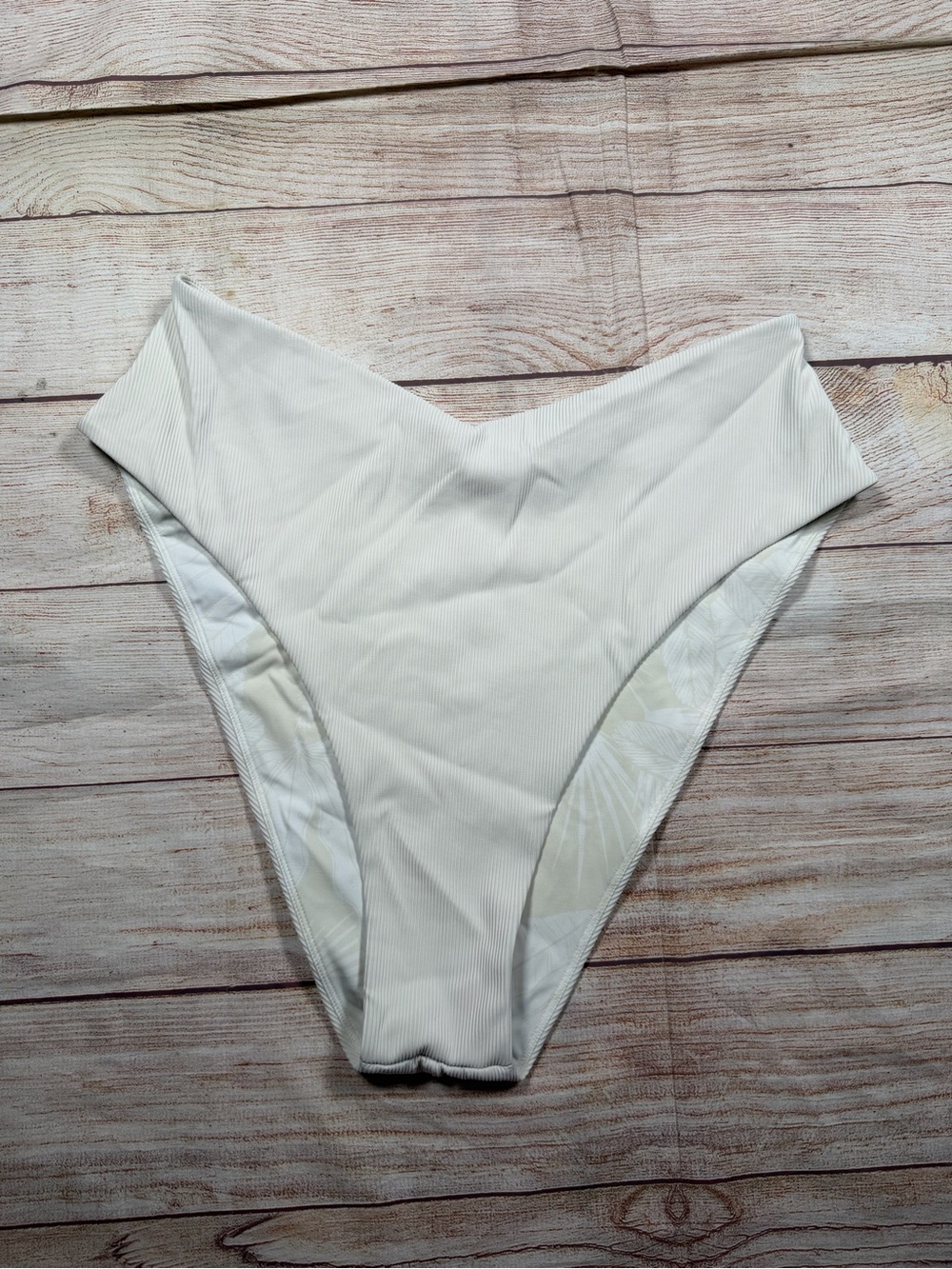 POPFLEX High-Cut Ribbed Bikini Bottom in White‎